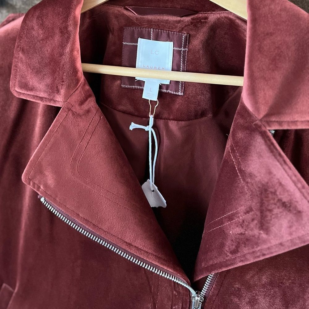 LC Lauren Conrad Velvet Moto Jacket Zip Front in Rose – Size L - Picture 5 of 10